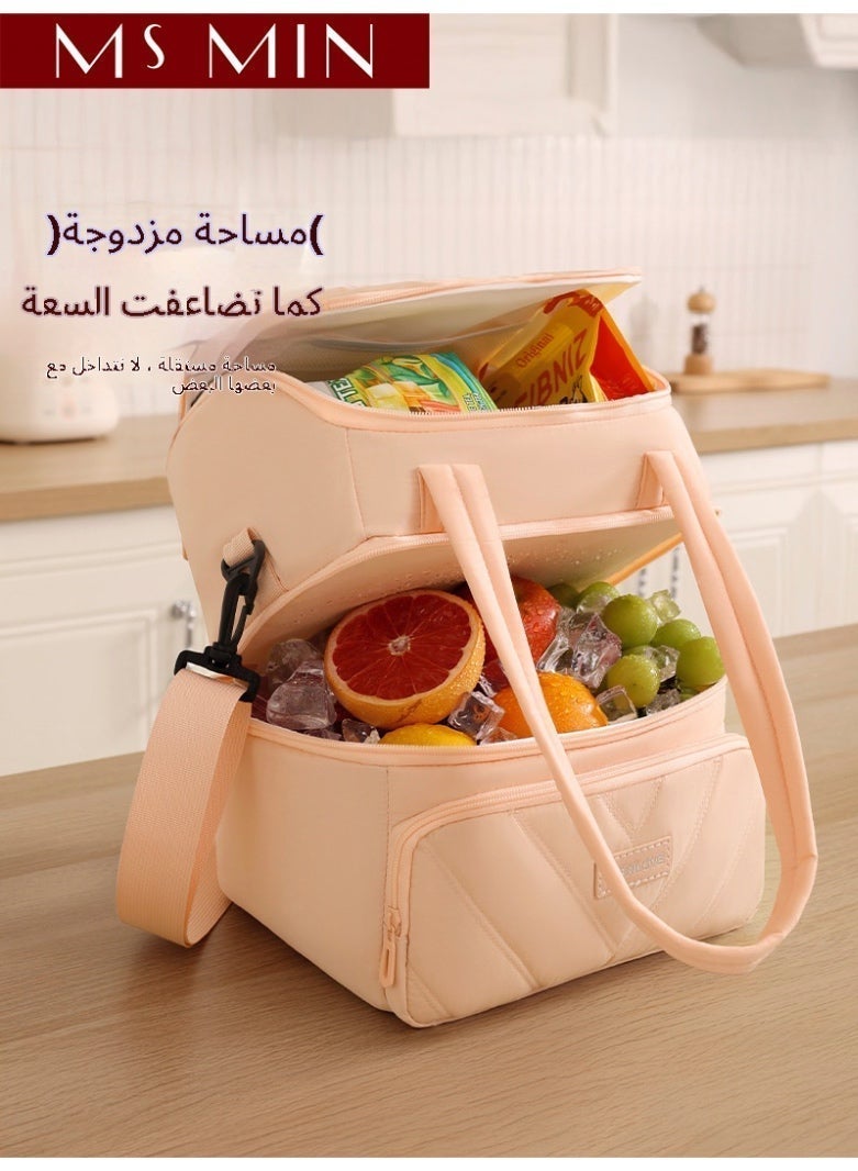 MS MIN Insulated Lunch Bag Double Layer Large Capacity Waterproof Lunch Box Bag with Shoulder Strap – Cooler Lunch Bag for Office & Daily Use - Image 1